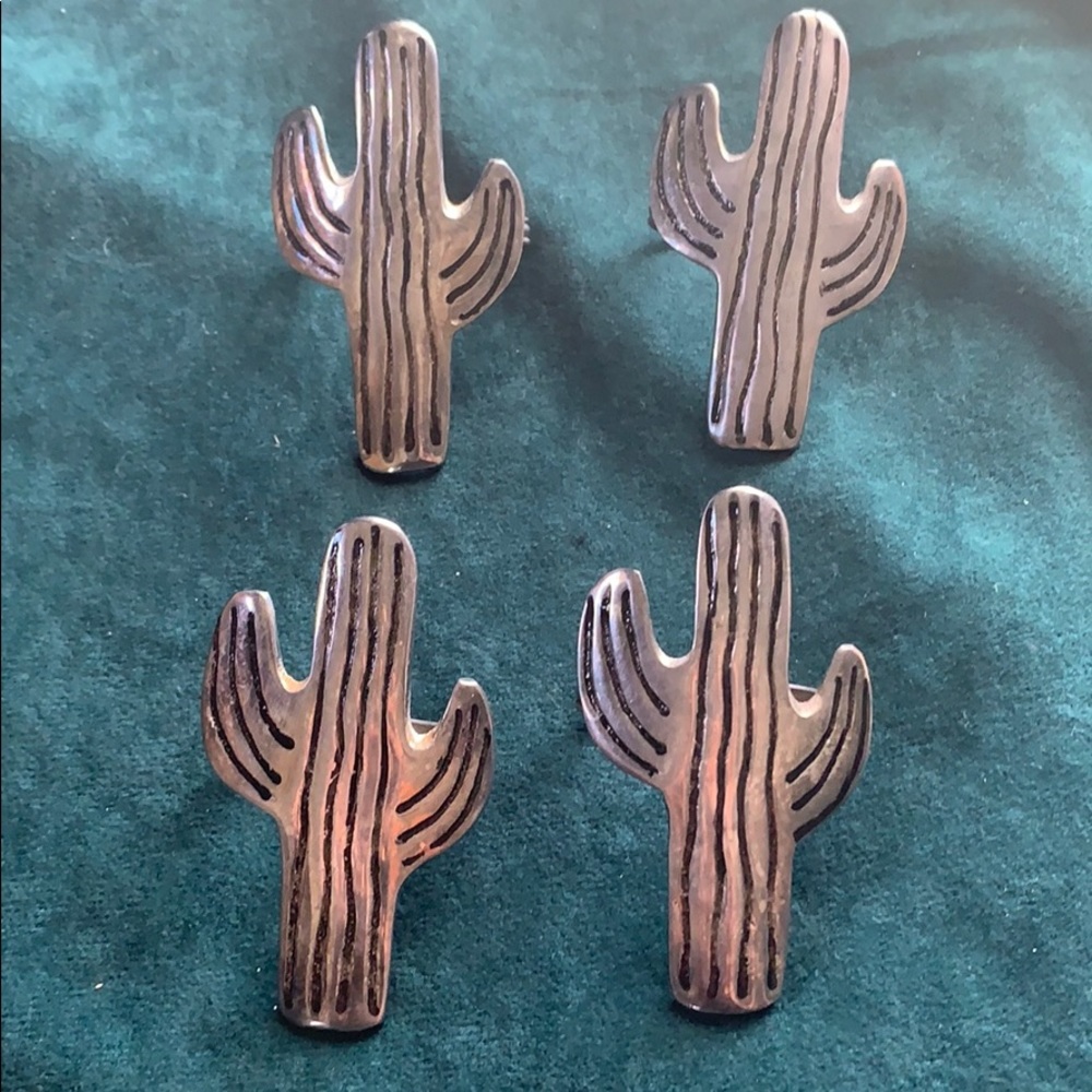 Silver Cactus Napkin Rings - 4